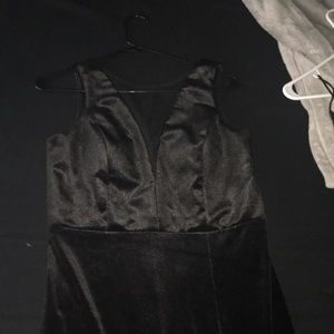 Velvet with mesh slit prom dress